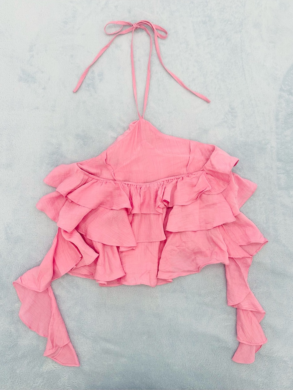 Pink Ruffle Halter Crop Top - Picture 3 of 5